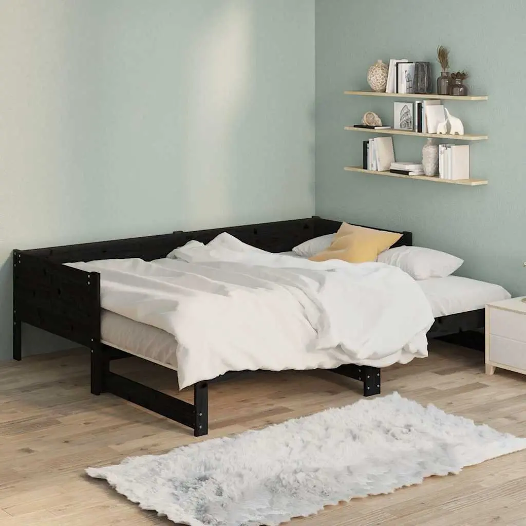 Day Bed Sofa Bed Frame Solid Pine Wood 90x190cm Black