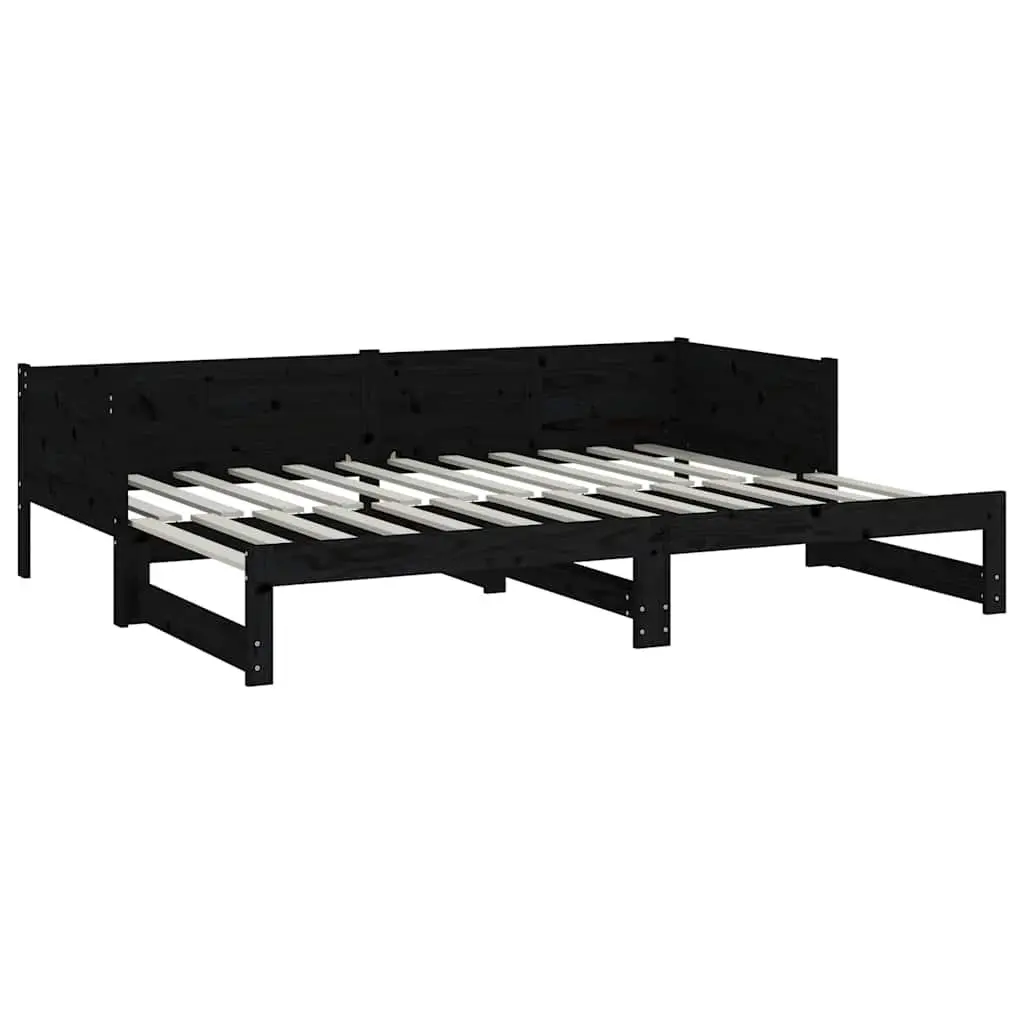 Day Bed Sofa Bed Frame Solid Pine Wood 90x190cm Black