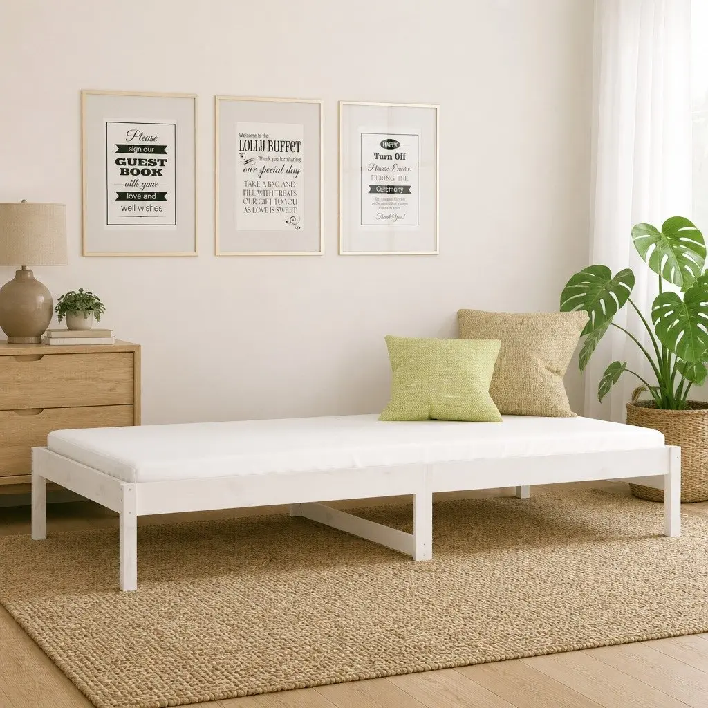 White Day Bed Frame 90x190cm Solid Pine Wood