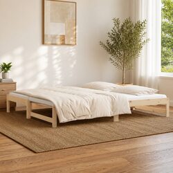 Pine Wood Pull-out Day Bed Frame with Slatted Base 90x190cm