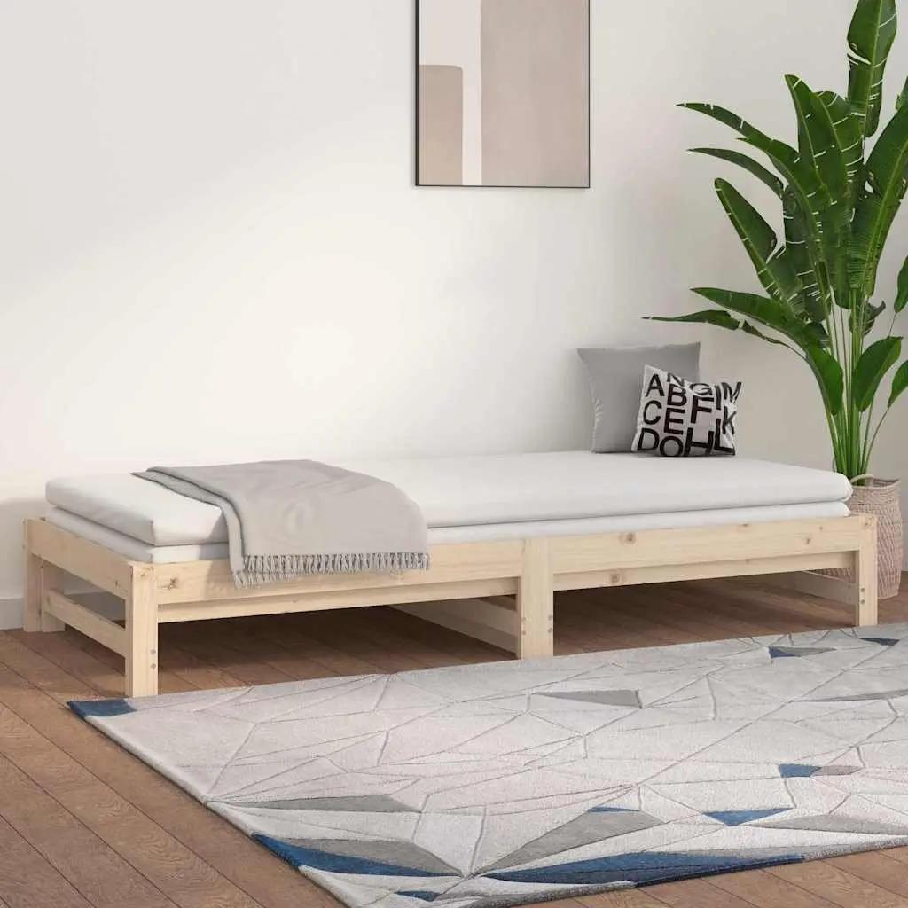 Pine Wood Pull-out Day Bed Frame with Slatted Base 90x190cm
