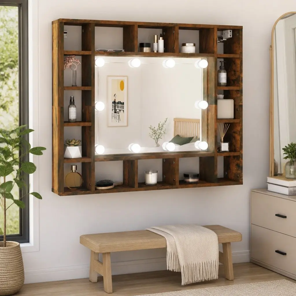 Wall-Mounted Bathroom Vanity Mirror Cabinet with LED Lights