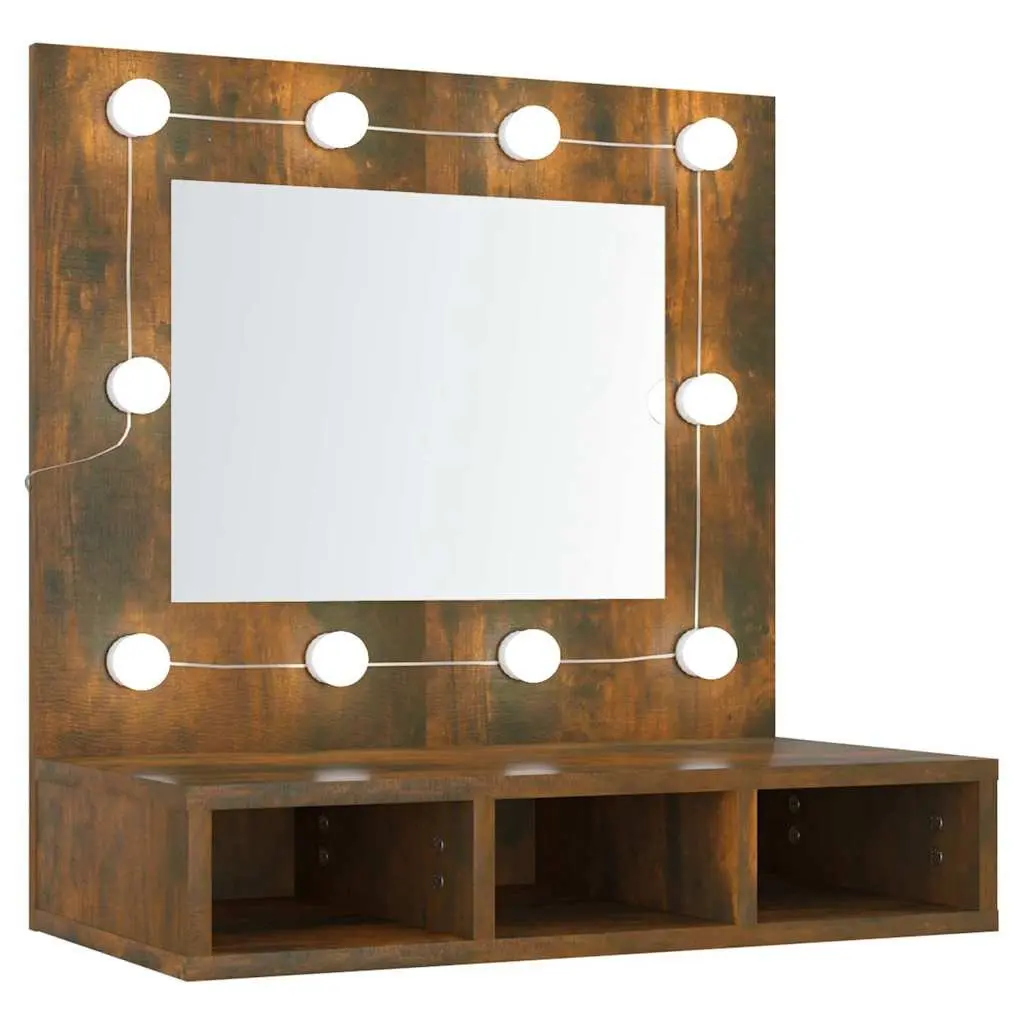Mirror Cabinet with LED Lights Brown Bathroom Vanity Storage Shelf Unit