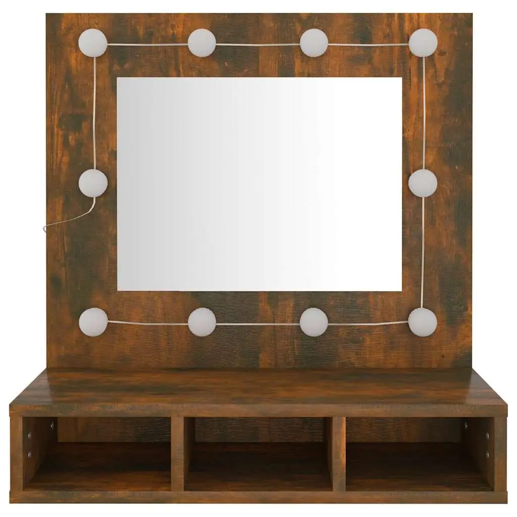 Mirror Cabinet with LED Lights Brown Bathroom Vanity Storage Shelf Unit