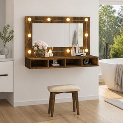Brown LED Mirror Cabinet with Adjustable Light and Shelves
