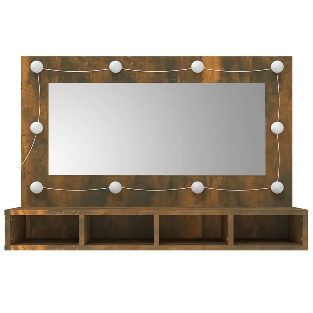 Brown LED Mirror Cabinet with Adjustable Light and Shelves