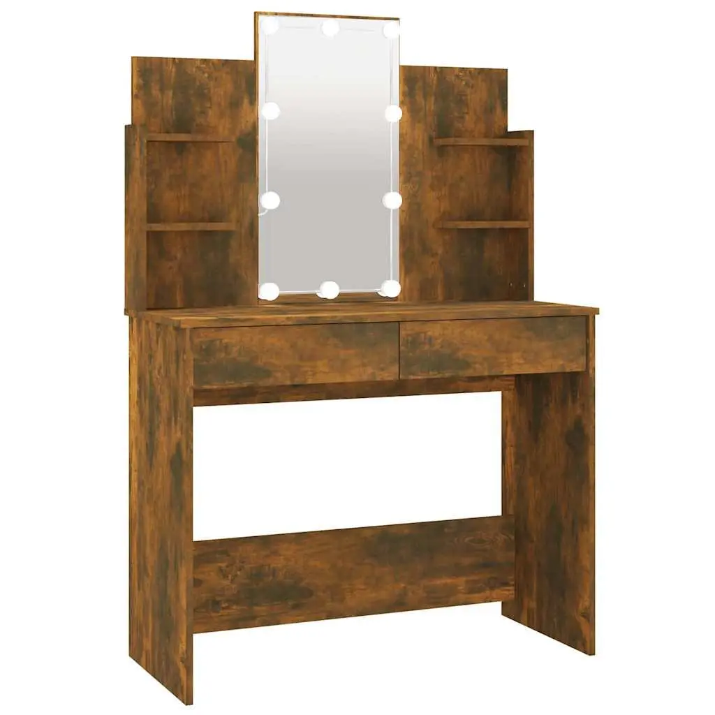 Brown LED Mirror Dressing Table with Storage
