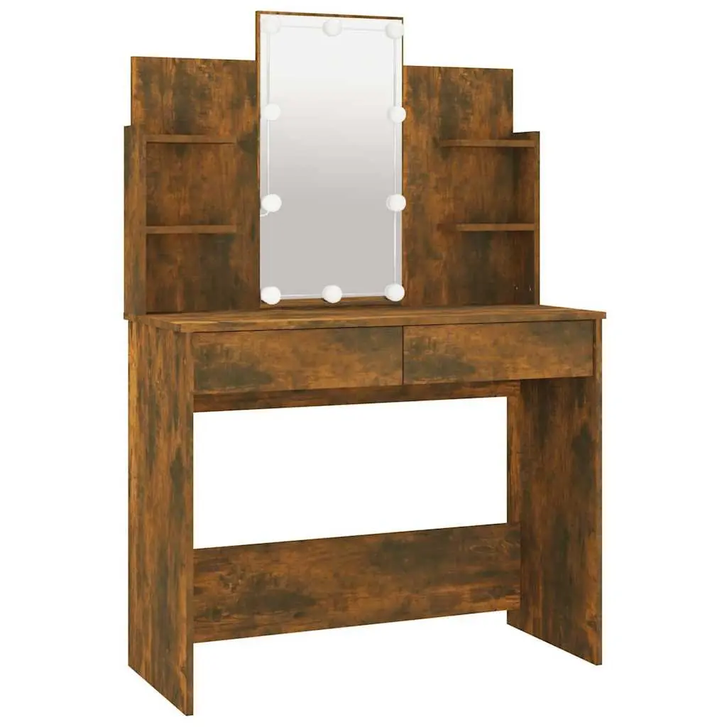 Brown LED Mirror Dressing Table with Storage