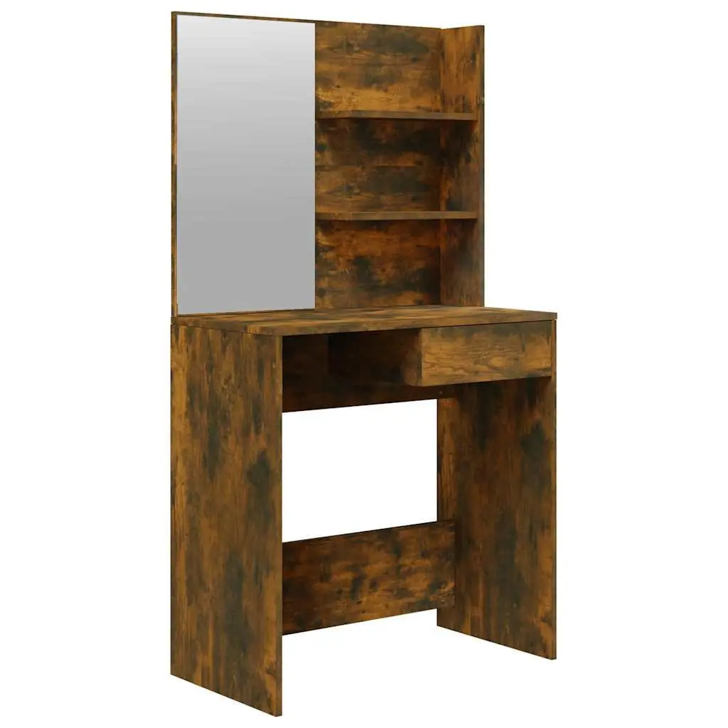 Smoked Oak Brown Dressing Table with Mirror