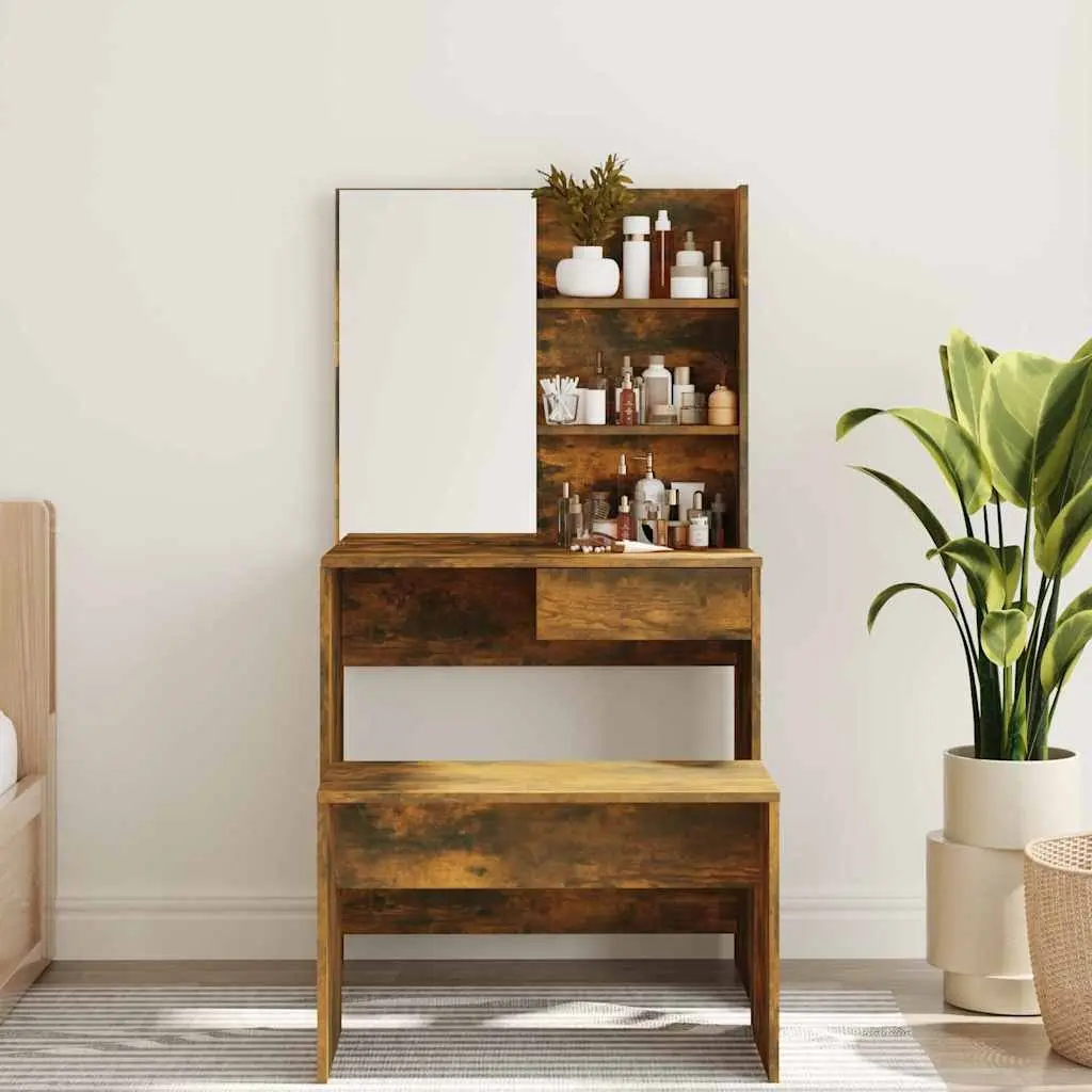 Smoked Oak Brown Dressing Table with Mirror