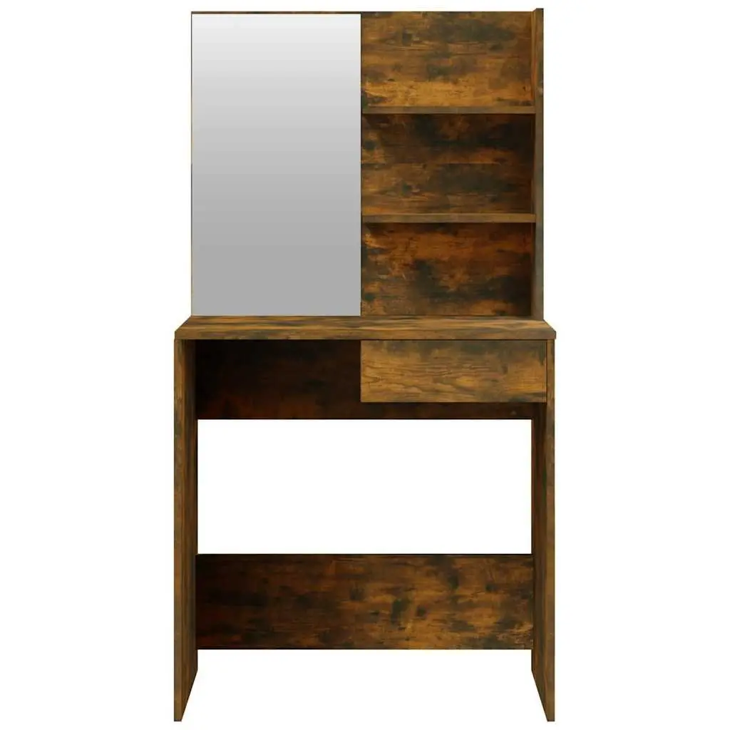 Smoked Oak Brown Dressing Table with Mirror