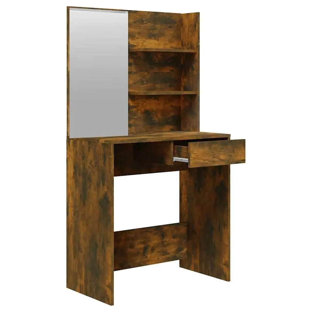Smoked Oak Brown Dressing Table with Mirror