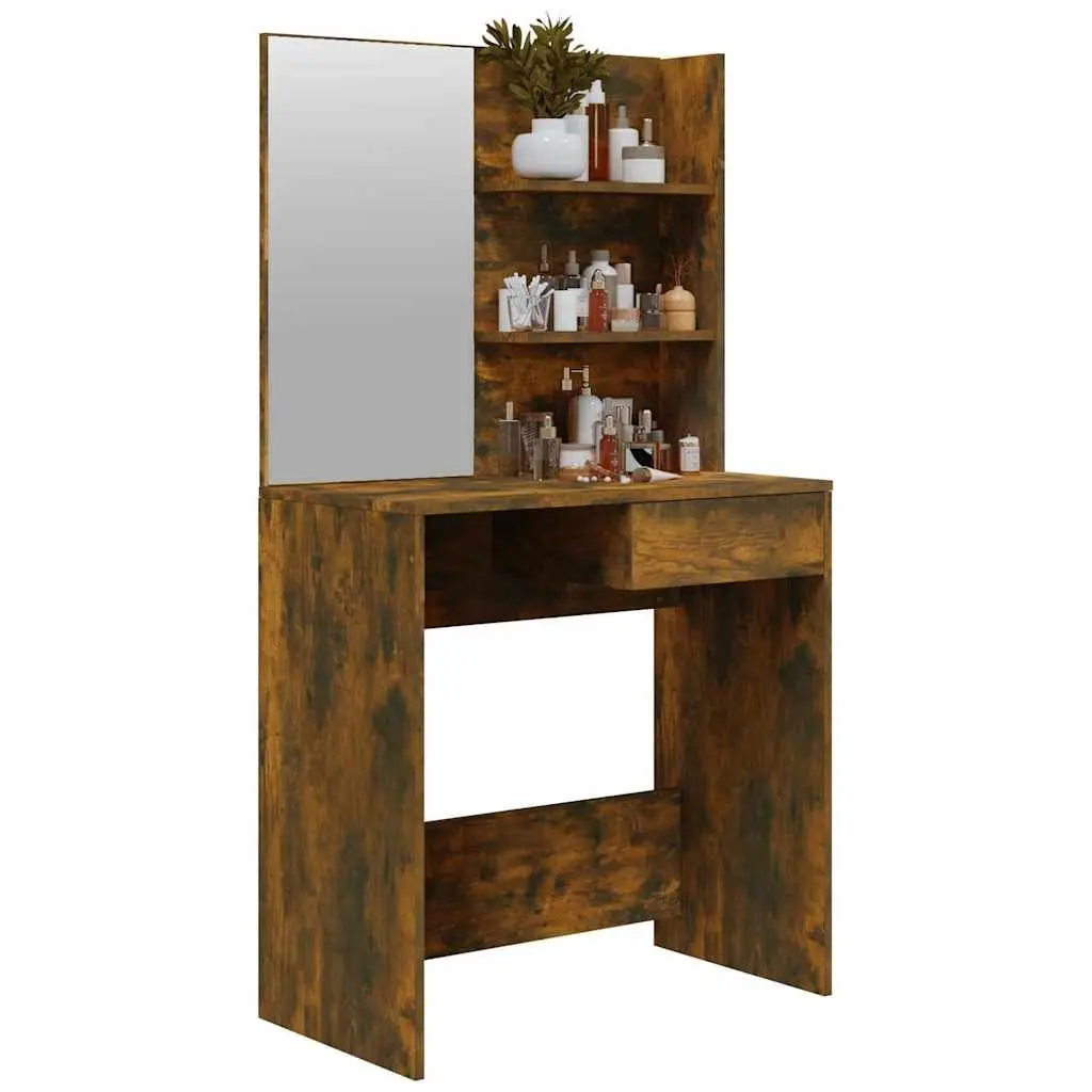 Smoked Oak Brown Dressing Table with Mirror