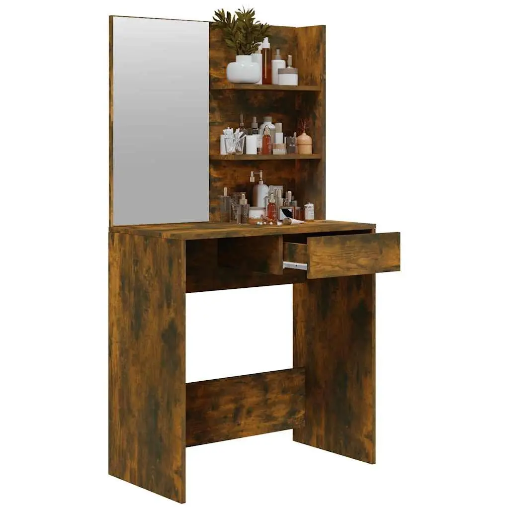 Smoked Oak Brown Dressing Table with Mirror