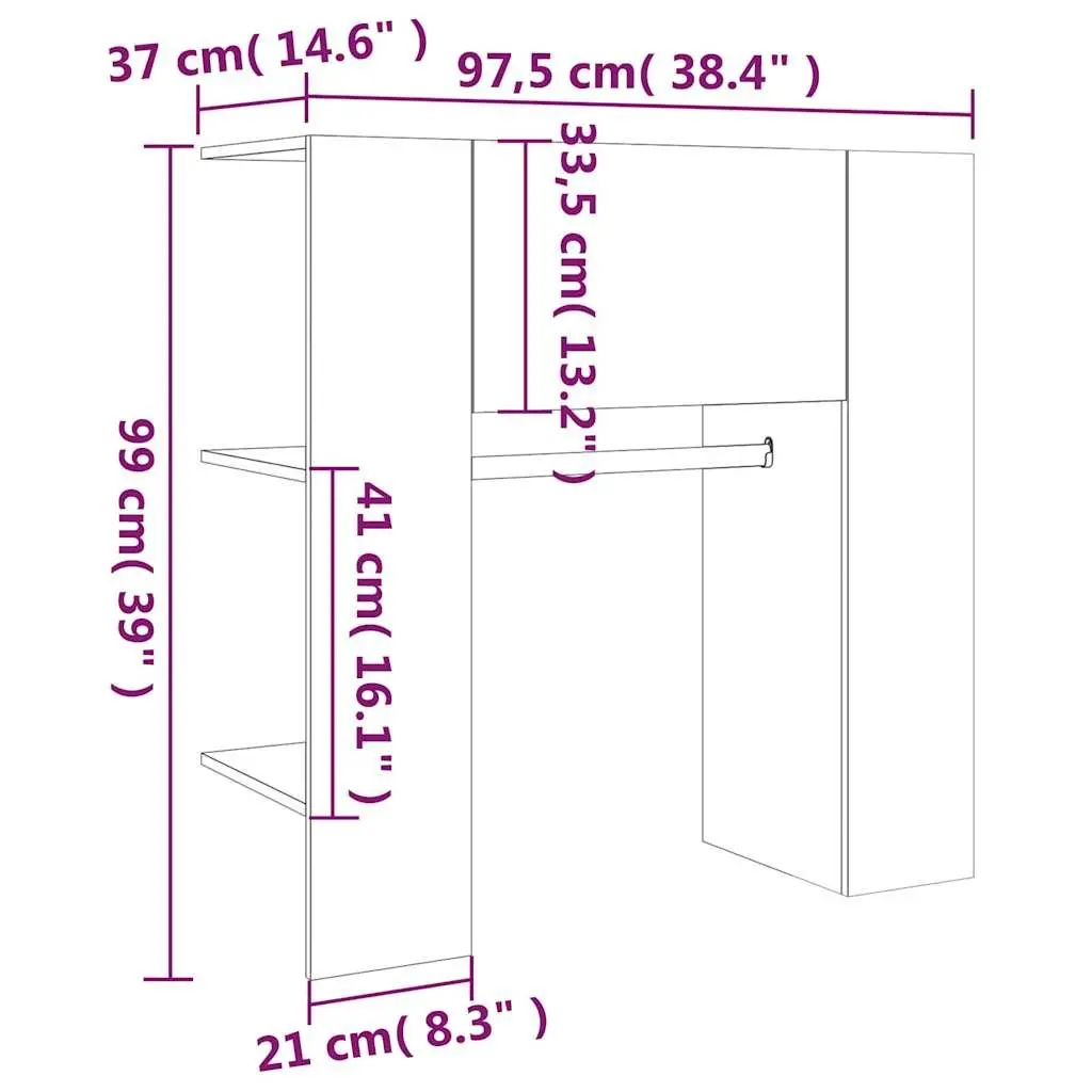 Hallway Cabinet Engineered Wood 97.5cm Brown Storage Unit with Shelves and Clothes Rail
