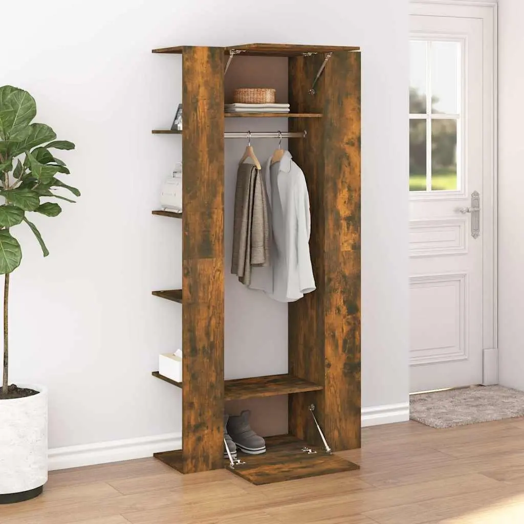 Hallway Cabinet Engineered Wood 97.5cm Brown Storage Unit with Shelves and Clothes Rail