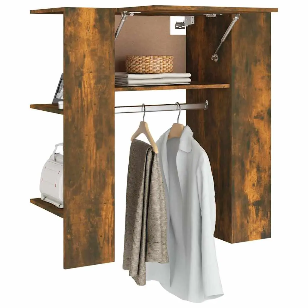 Hallway Cabinet Engineered Wood 97.5cm Brown Storage Unit with Shelves and Clothes Rail