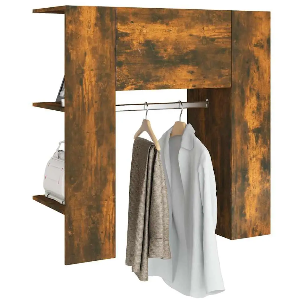 Hallway Cabinet Engineered Wood 97.5cm Brown Storage Unit with Shelves and Clothes Rail