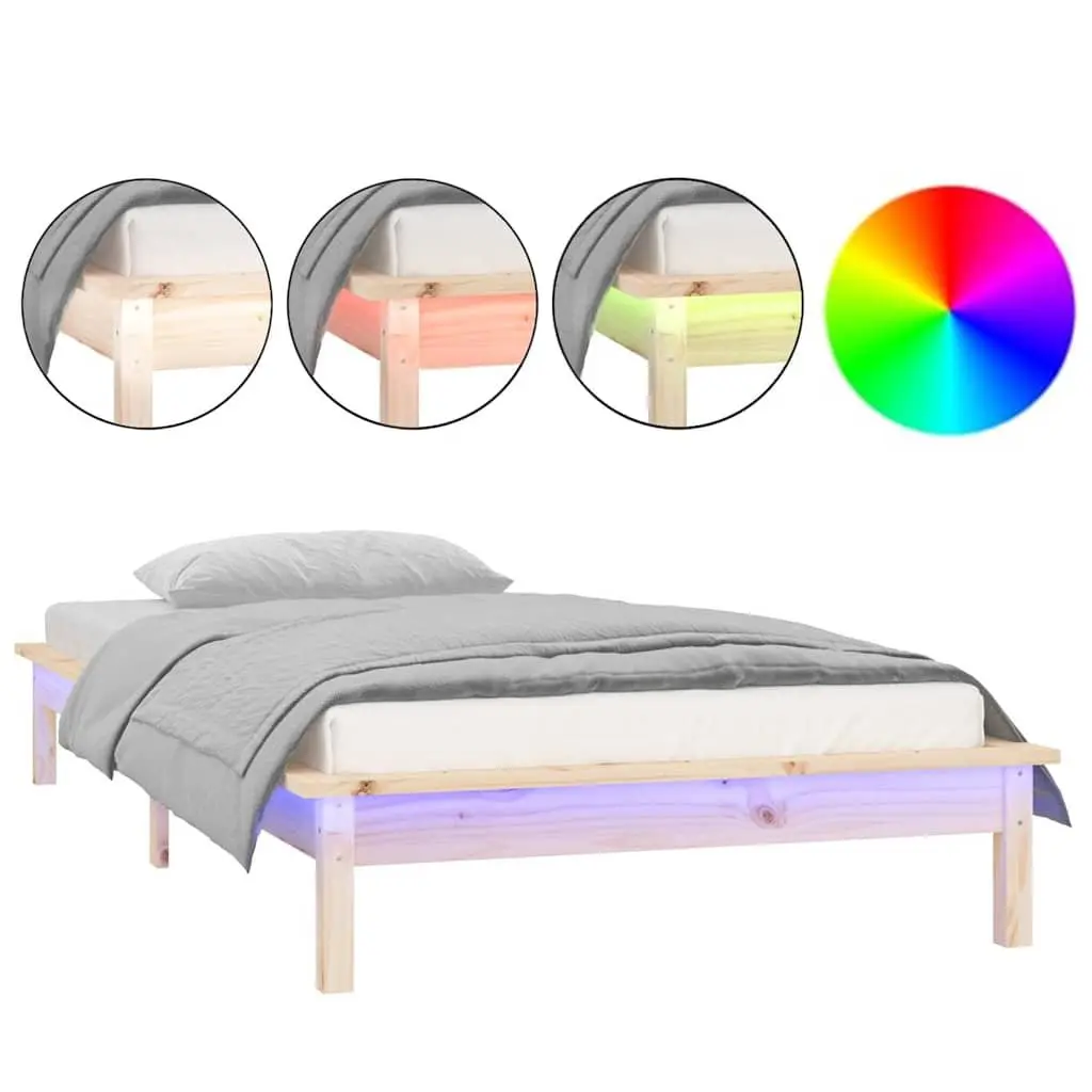 Solid Wood LED Bed Frame 90x190 cm Brown