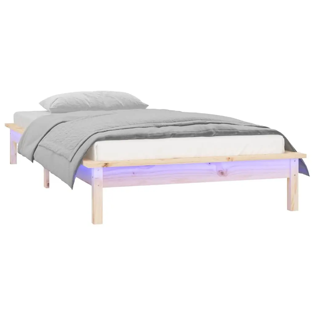 Solid Wood LED Bed Frame 90x190 cm Brown
