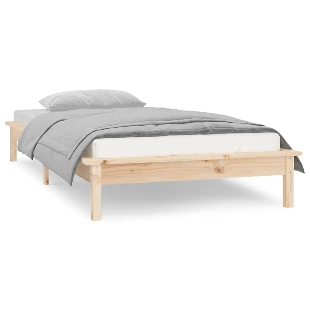 Solid Wood LED Bed Frame 90x190 cm Brown