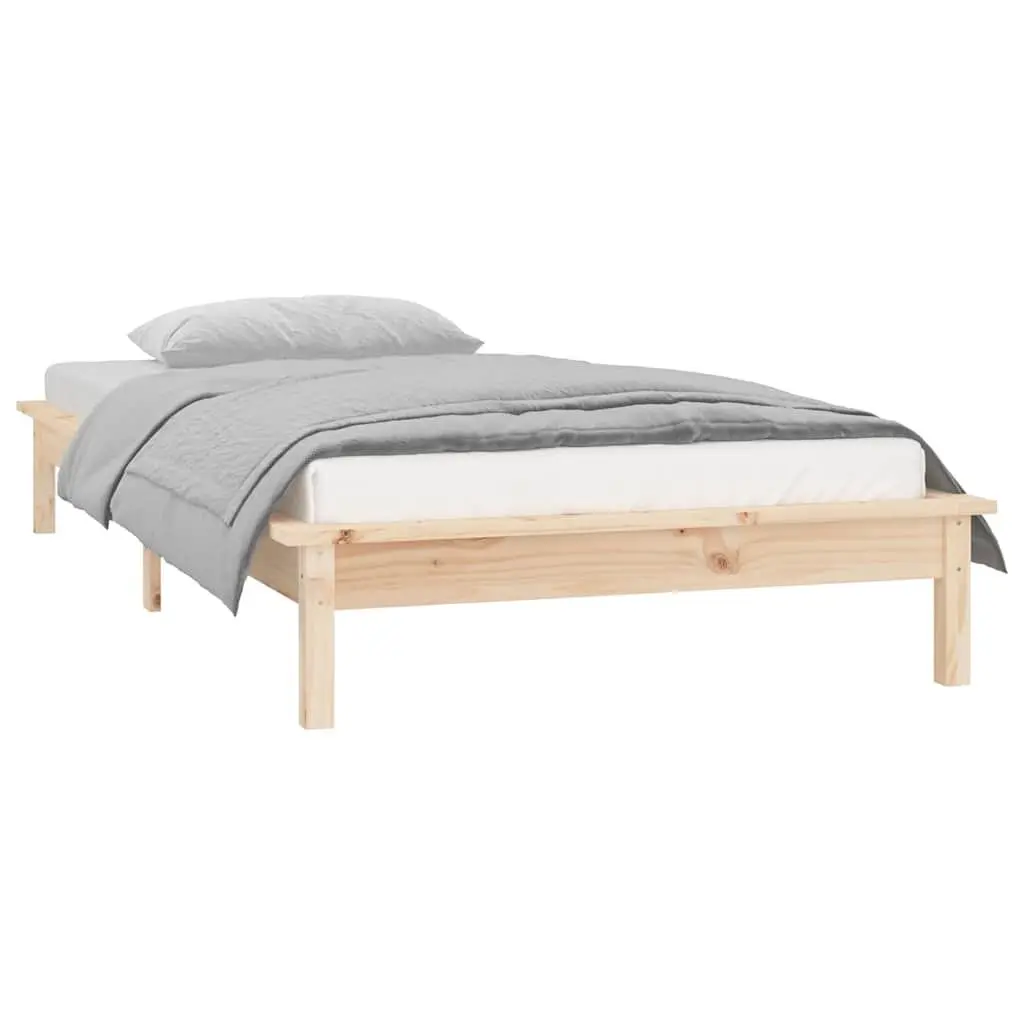 Solid Wood LED Bed Frame 90x190 cm Brown