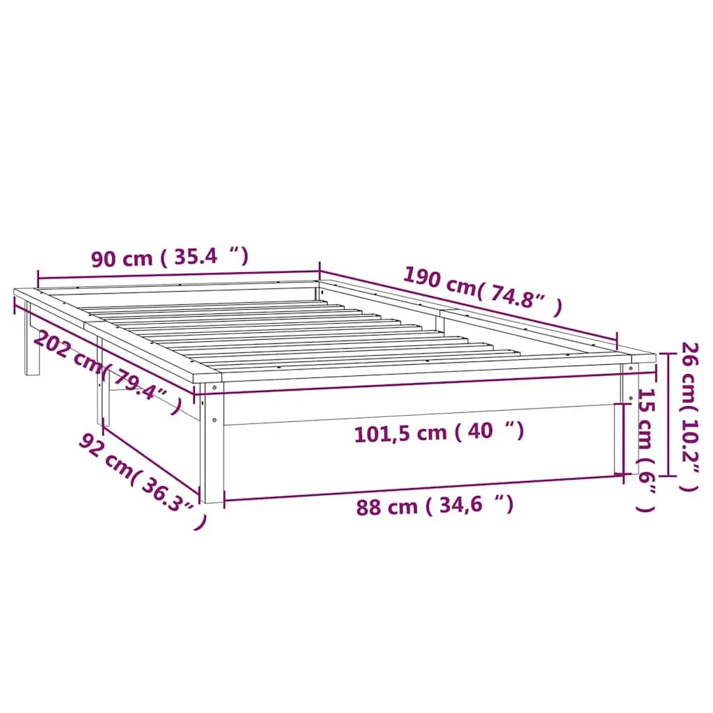 Solid Wood LED Bed Frame 90x190 cm Honey Brown