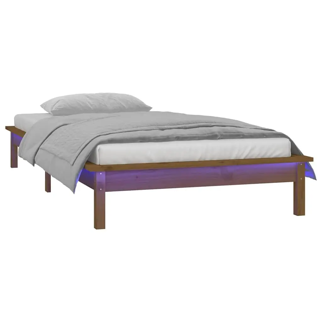 Solid Wood LED Bed Frame 90x190 cm Honey Brown