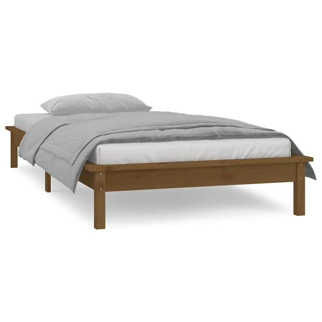 Solid Wood LED Bed Frame 90x190 cm Honey Brown