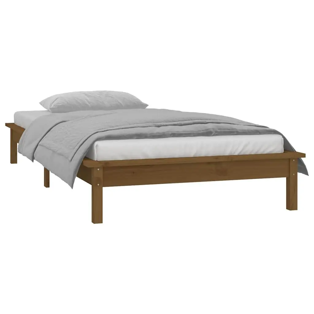 Solid Wood LED Bed Frame 90x190 cm Honey Brown