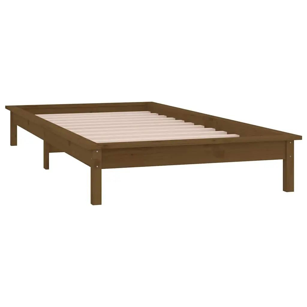 Solid Wood LED Bed Frame 90x190 cm Honey Brown