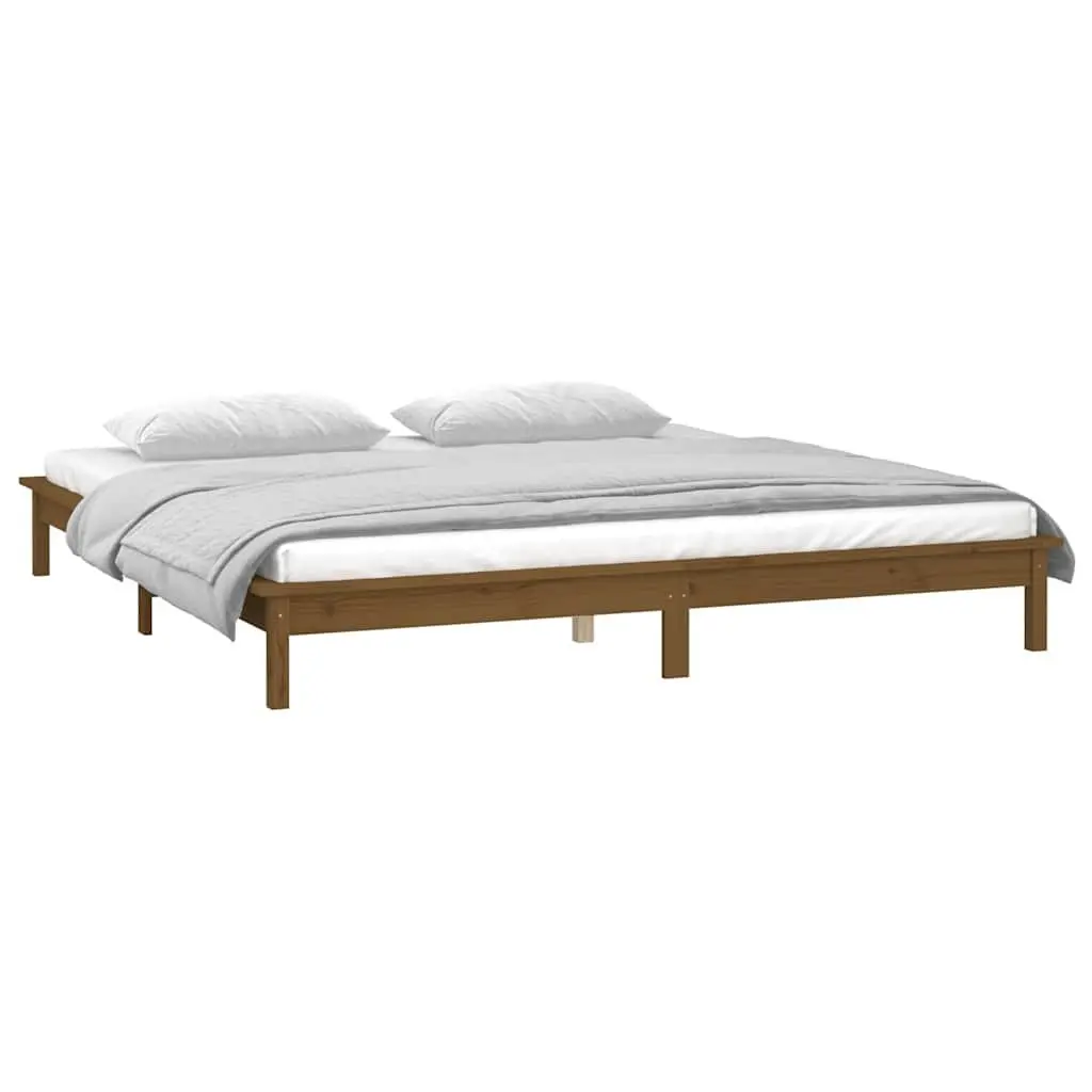 Honey Brown LED Bed Frame in Solid Pine Wood 135x190 cm