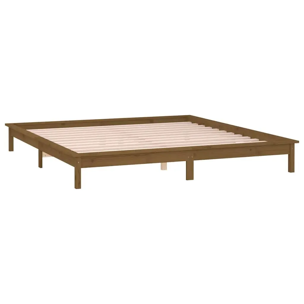Honey Brown LED Bed Frame in Solid Pine Wood 135x190 cm