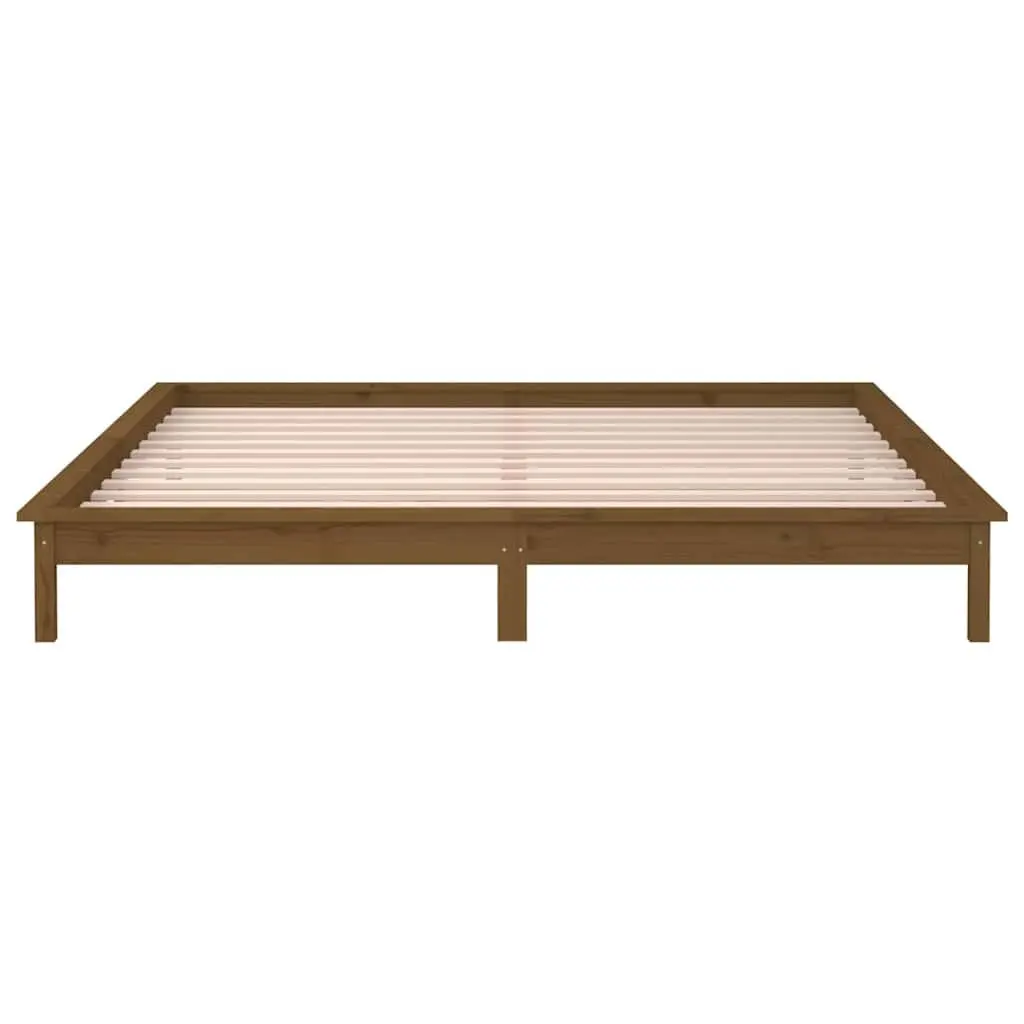 Honey Brown LED Bed Frame in Solid Pine Wood 135x190 cm