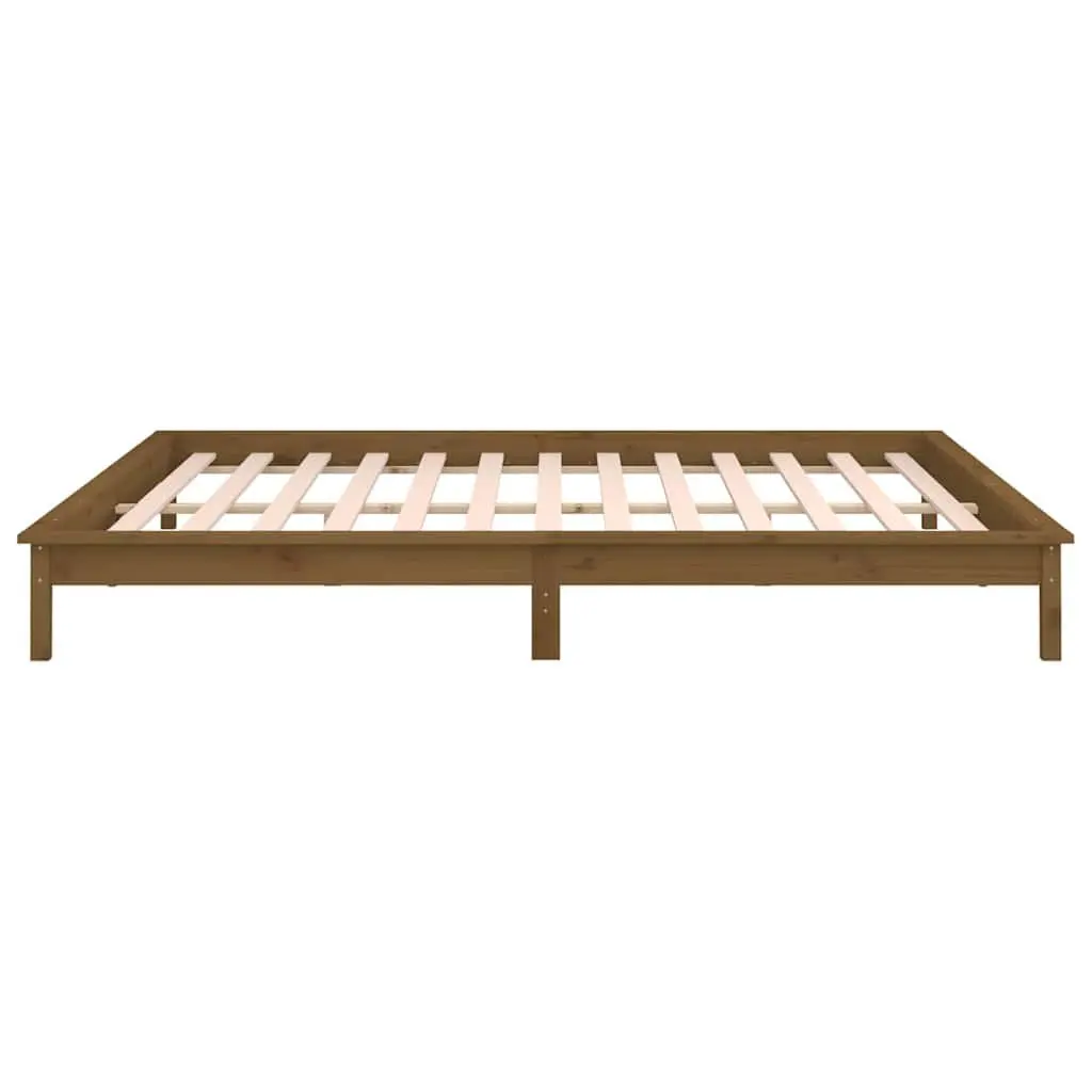 Honey Brown LED Bed Frame in Solid Pine Wood 135x190 cm