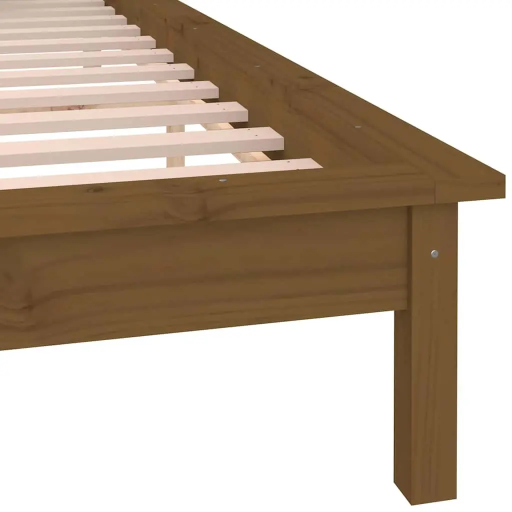 Honey Brown LED Bed Frame in Solid Pine Wood 135x190 cm
