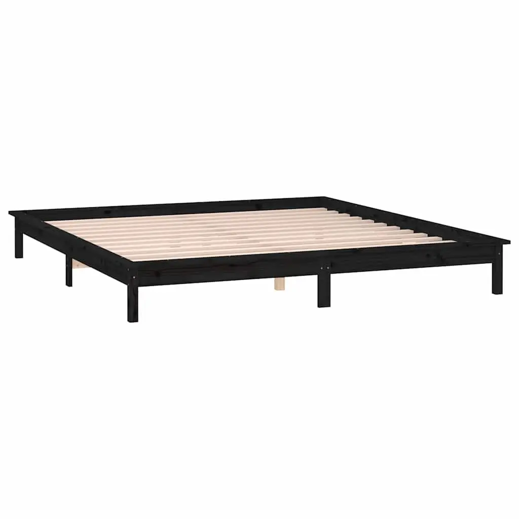 Black Solid Wood LED Bed Frame 135x190 cm with Lights