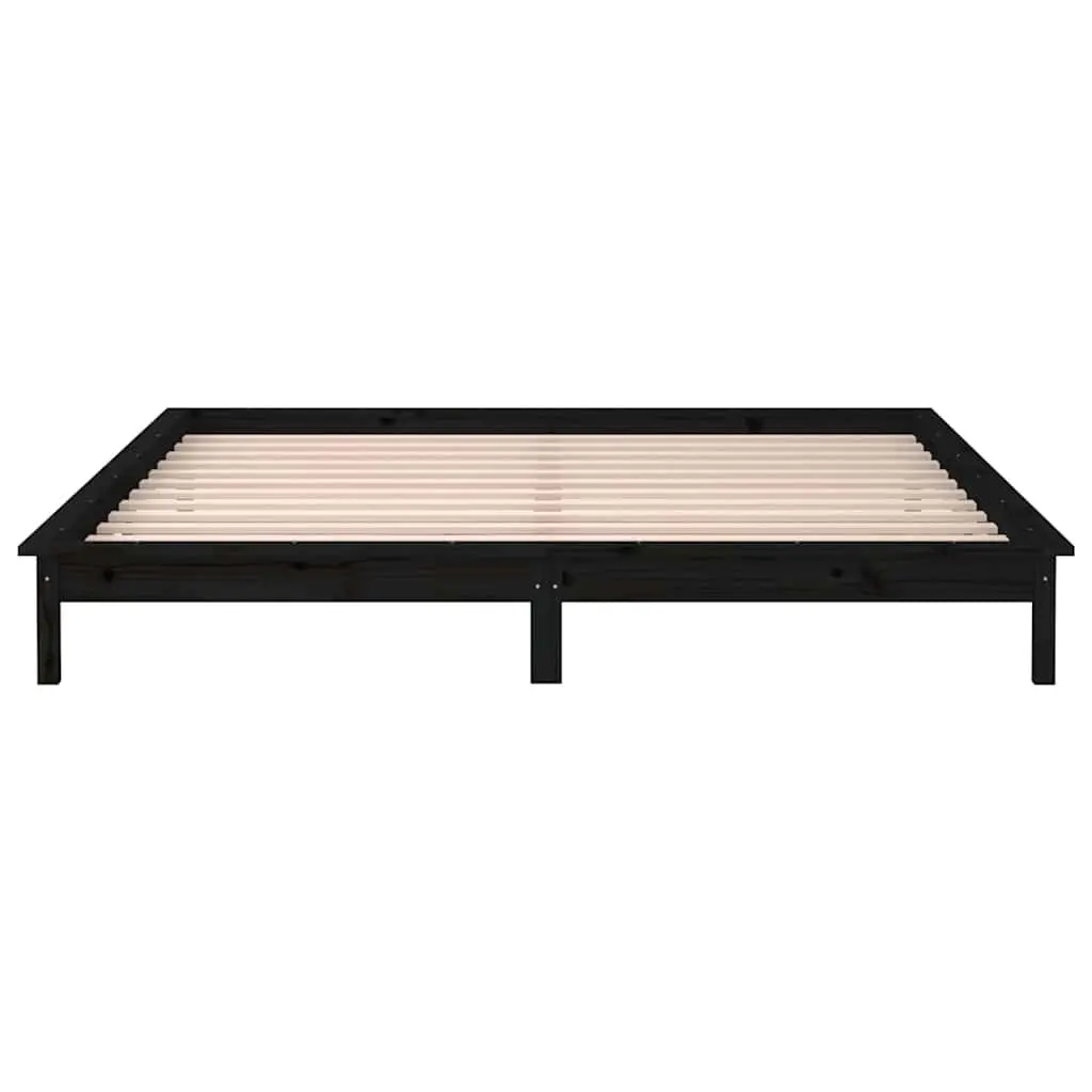 Black Solid Wood LED Bed Frame 135x190 cm with Lights