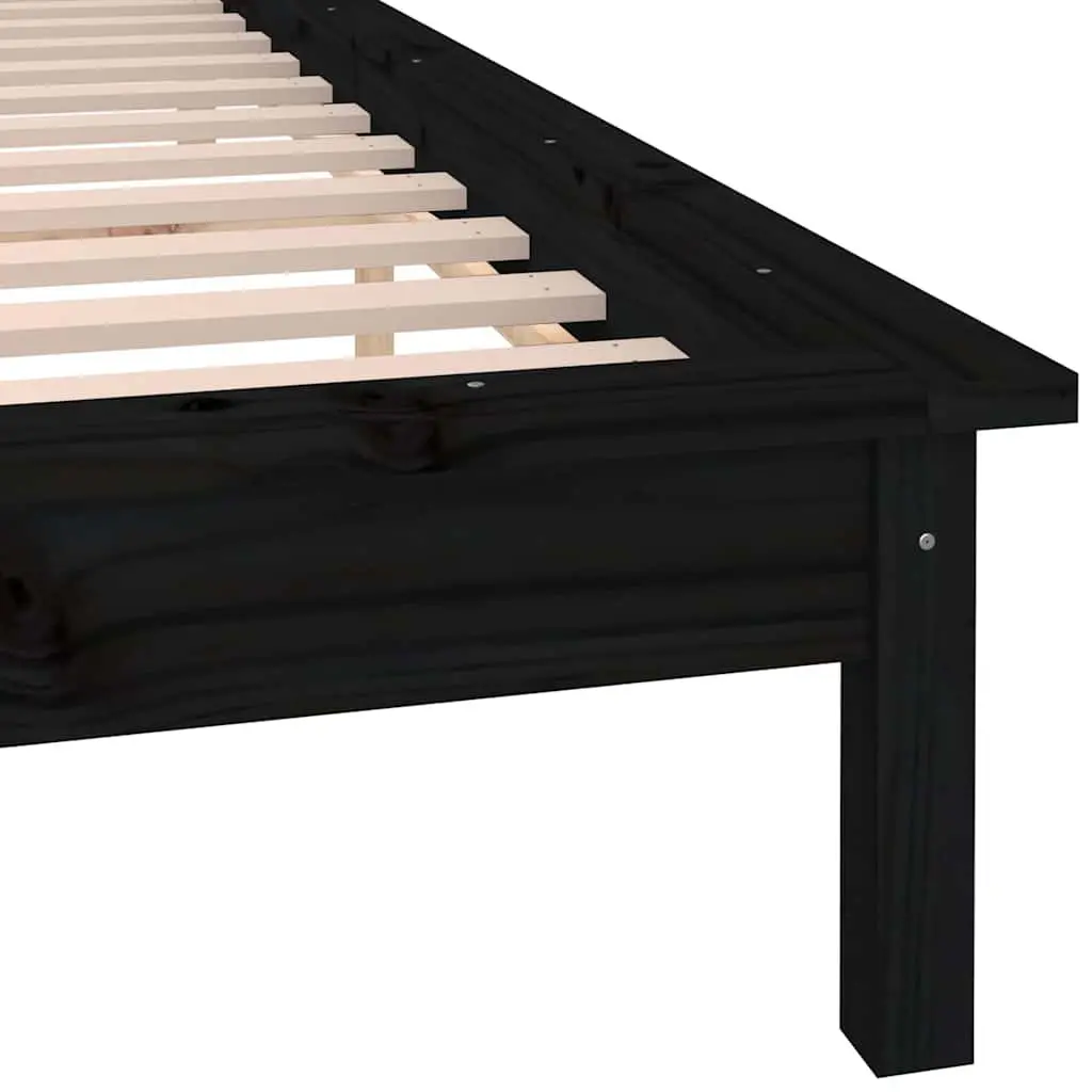 Black Solid Wood LED Bed Frame 135x190 cm with Lights