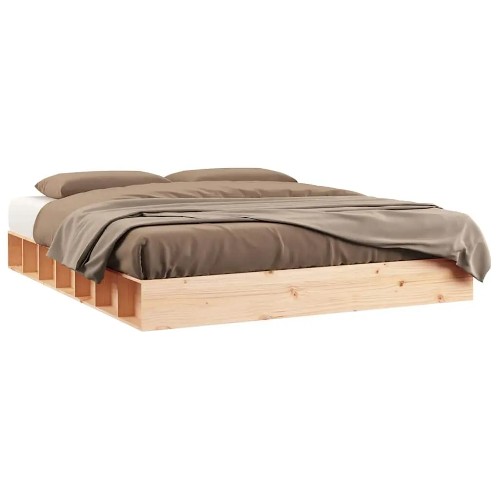 Brown Bed Frame 150x200 cm in Solid Pine Wood