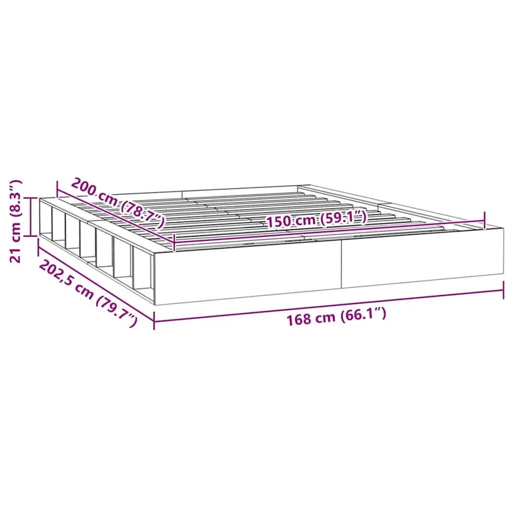 Brown Bed Frame 150x200 cm in Solid Pine Wood