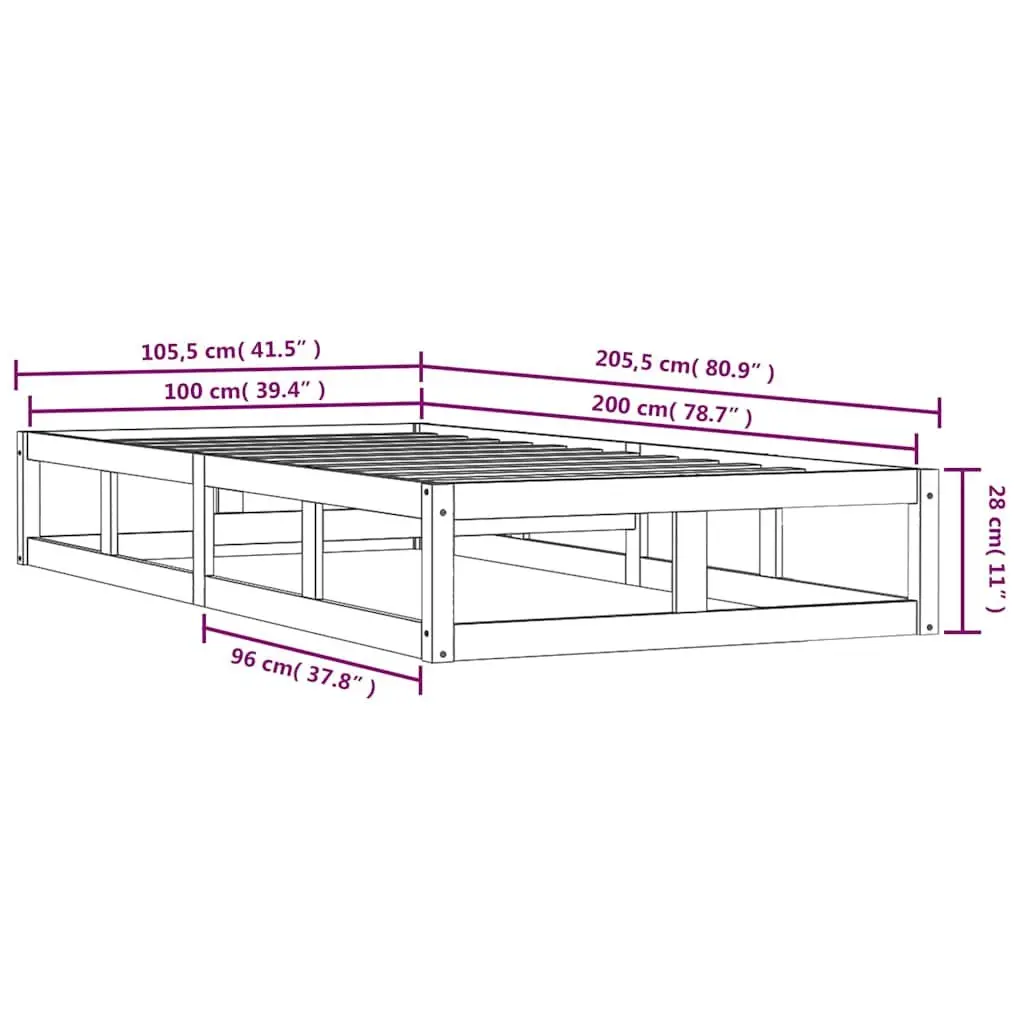 Solid Pine Wood Bed Frame 100x200 cm in Brown