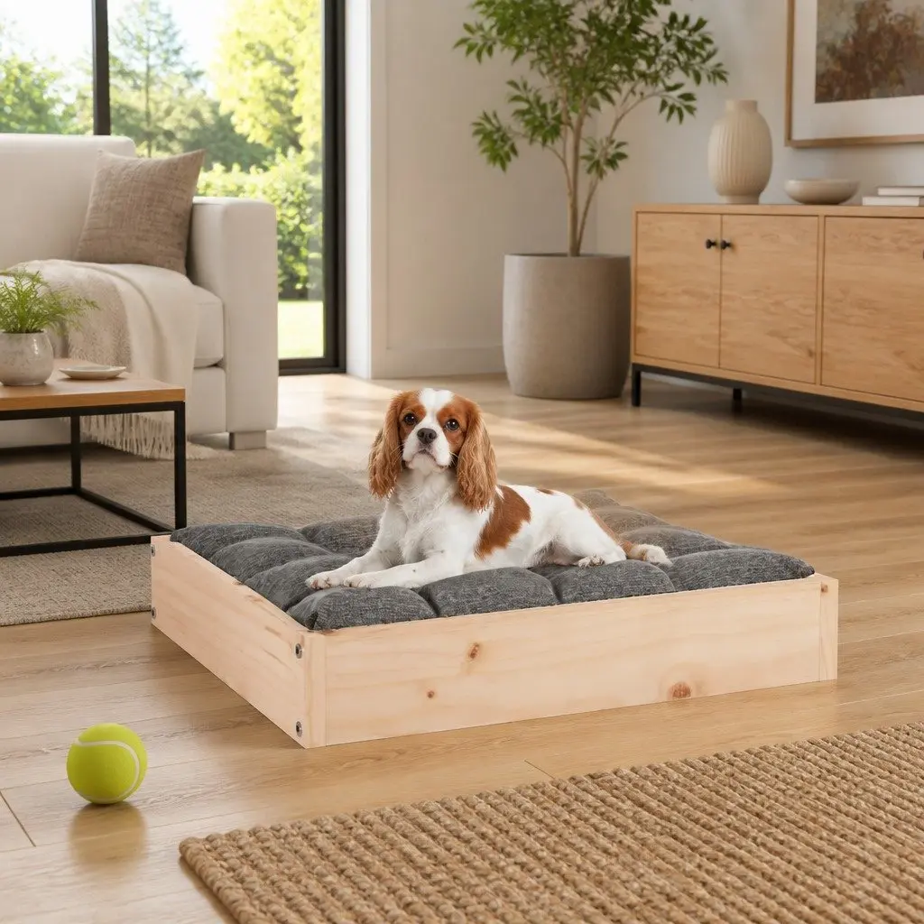 Rectangular Dog Bed in Brown Pine Wood