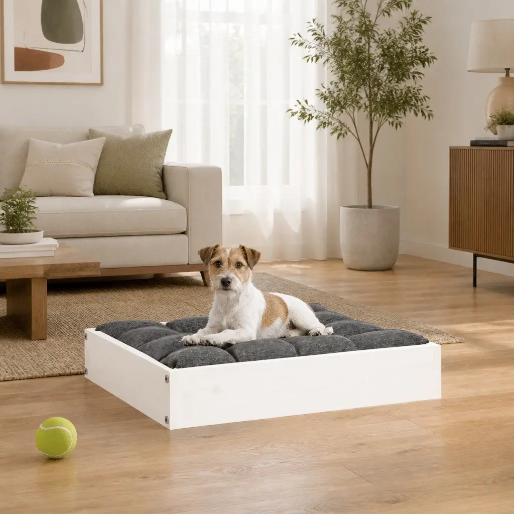 Dog Bed Wooden White 51.5x44x9 cm Rectangular Pet Sofa Frame Cozy Sleeping