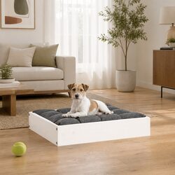 Dog Bed Wooden White 51.5x44x9 cm Rectangular Pet Sofa Frame Cozy Sleeping