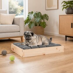 Dog Bed Solid Wood Pine Rectangular 61.5x49x9 cm Pet Sleeping Furniture