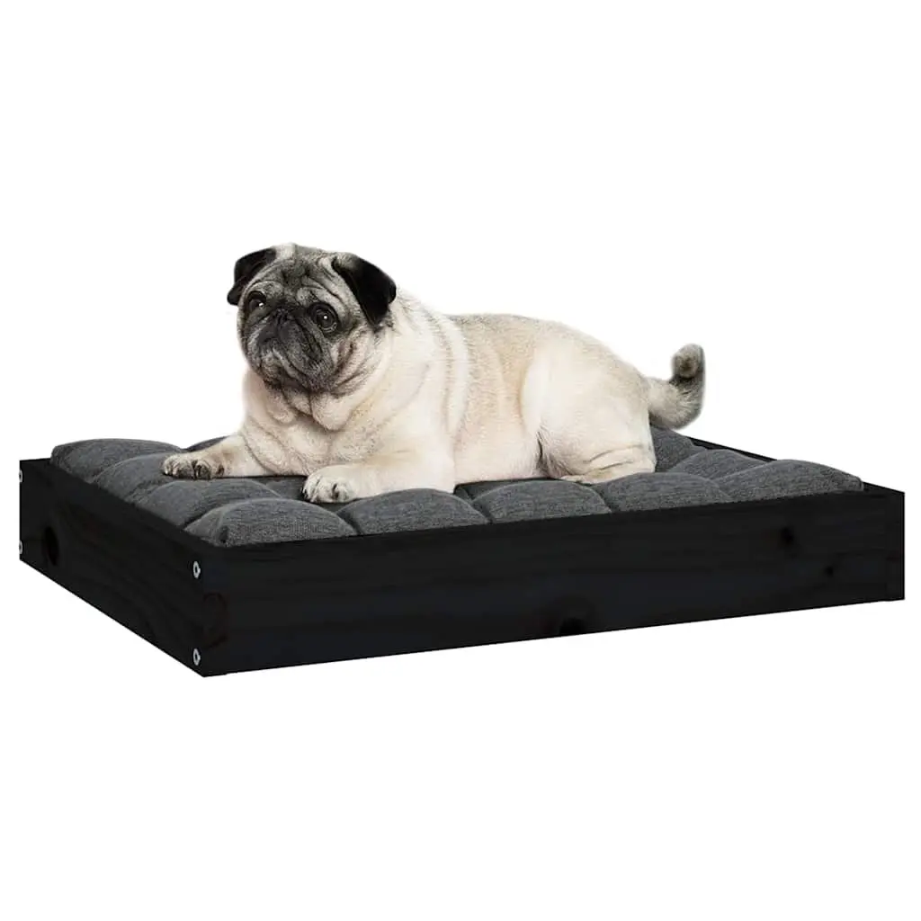 Black Rectangular Dog Bed with Wooden Frame for Comfort