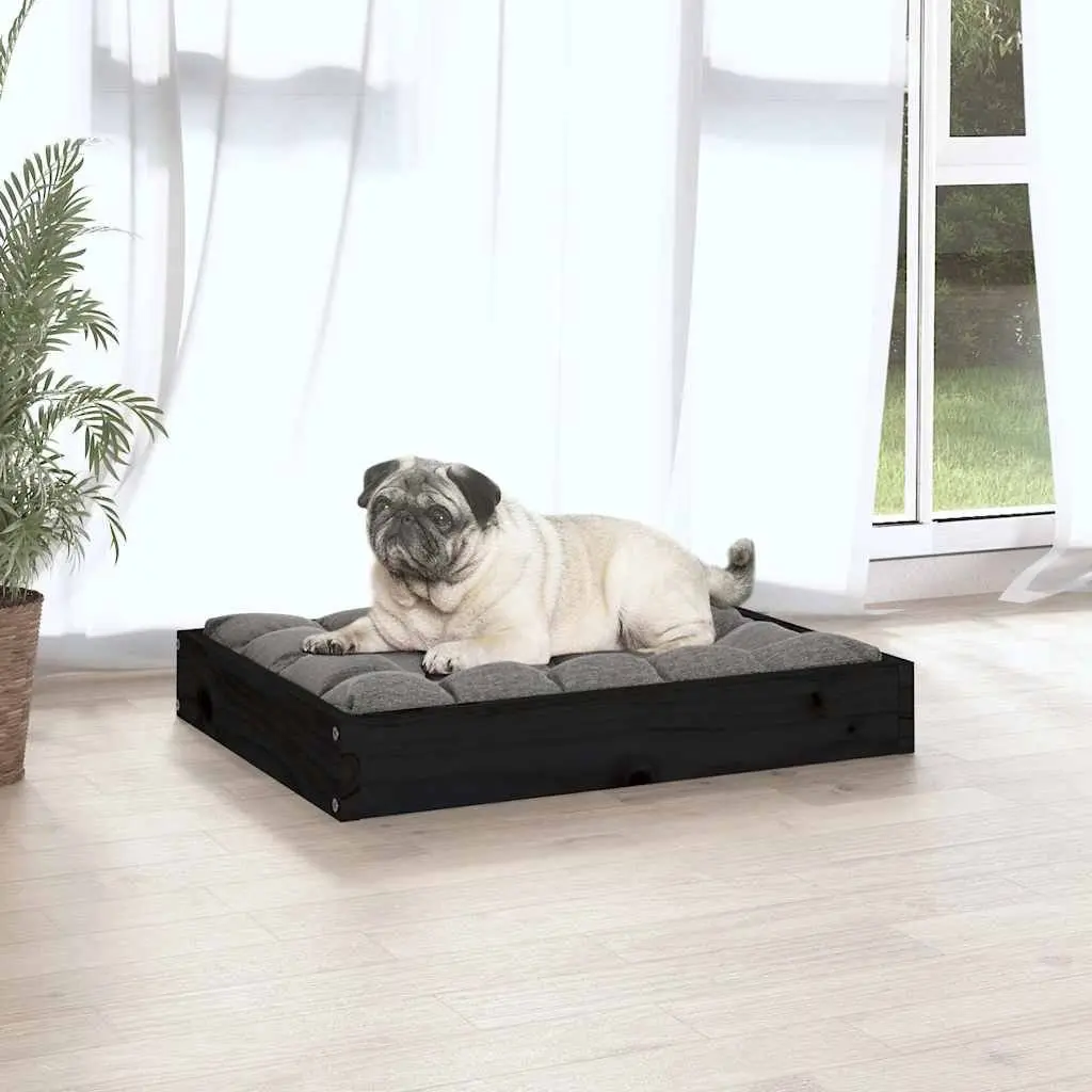 Black Rectangular Dog Bed with Wooden Frame for Comfort