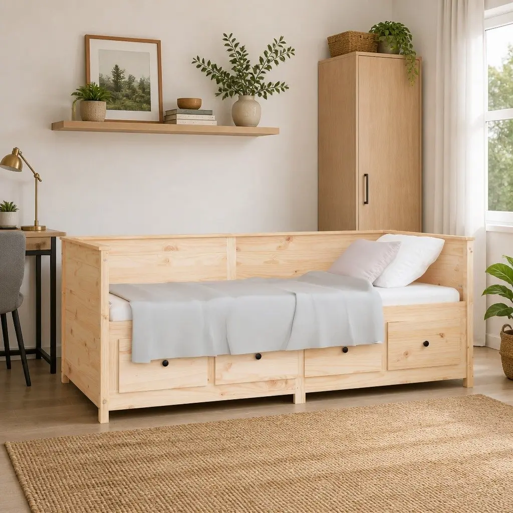 Solid Pine Wood Day Bed with Storage Drawers 80x200 cm