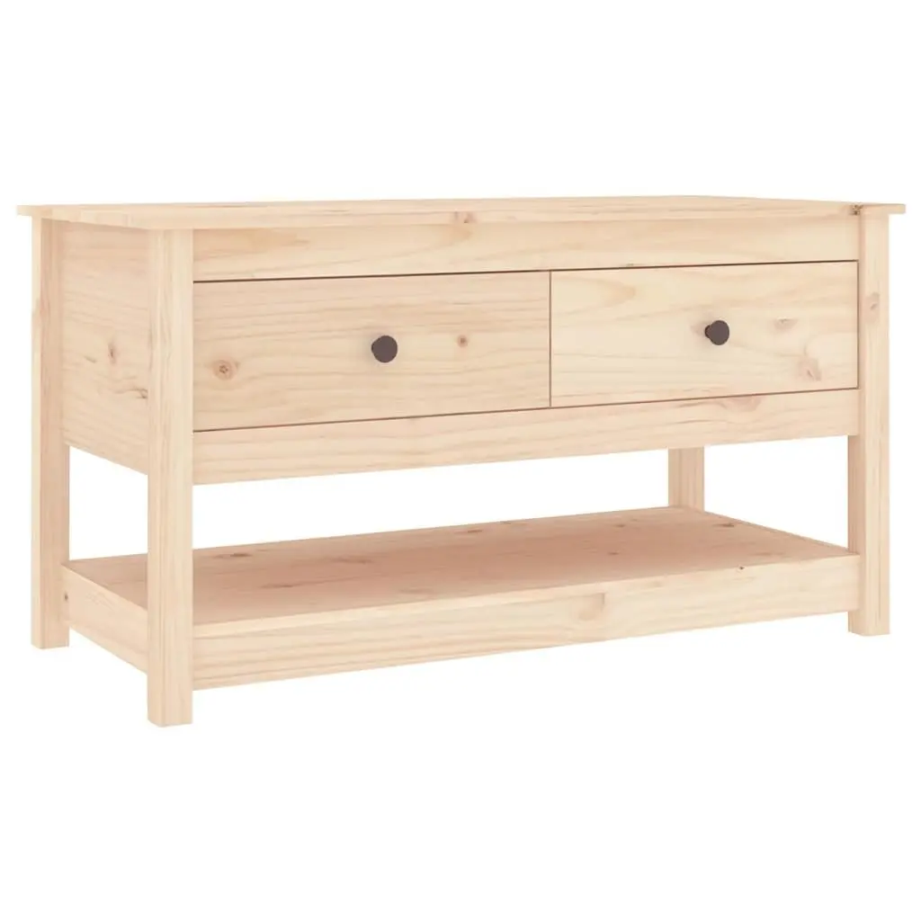 Brown Solid Pine Wood Coffee Table with Storage Drawers